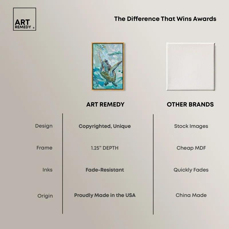 Art Remedy Art Remedy Serene Turtle Framed Colorful Coastal 1 Piece Canvas Wall Art 57715