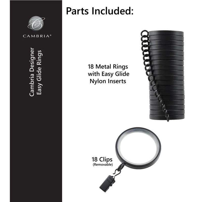 Cambria Designer Series 2 in. Premium Easy Glide Metal Curtain Rings with Smooth, Quiet Nylon Inserts