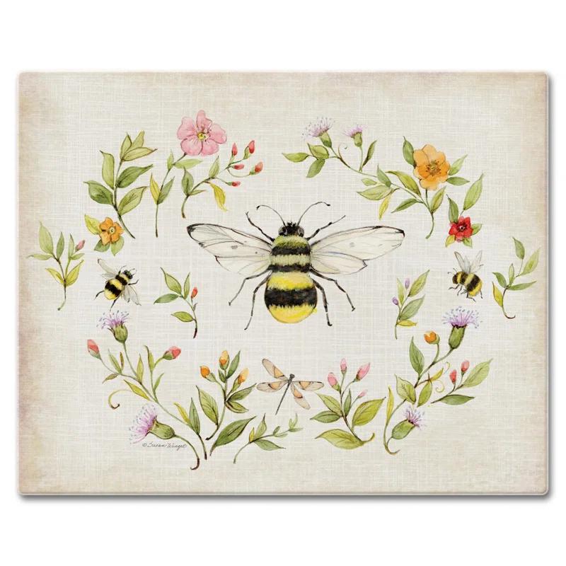 CounterArt CounterArt Bee Wreath 3mm Glass Cutting Board 15” x 12”