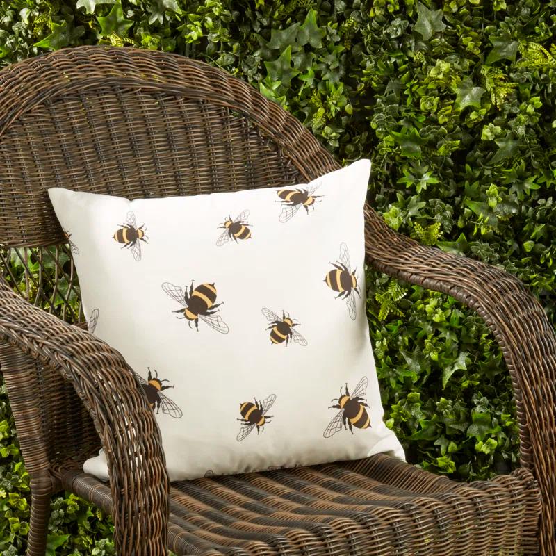 Saro Charming Bumble Bee Outdoor Pillow with Poly Fill