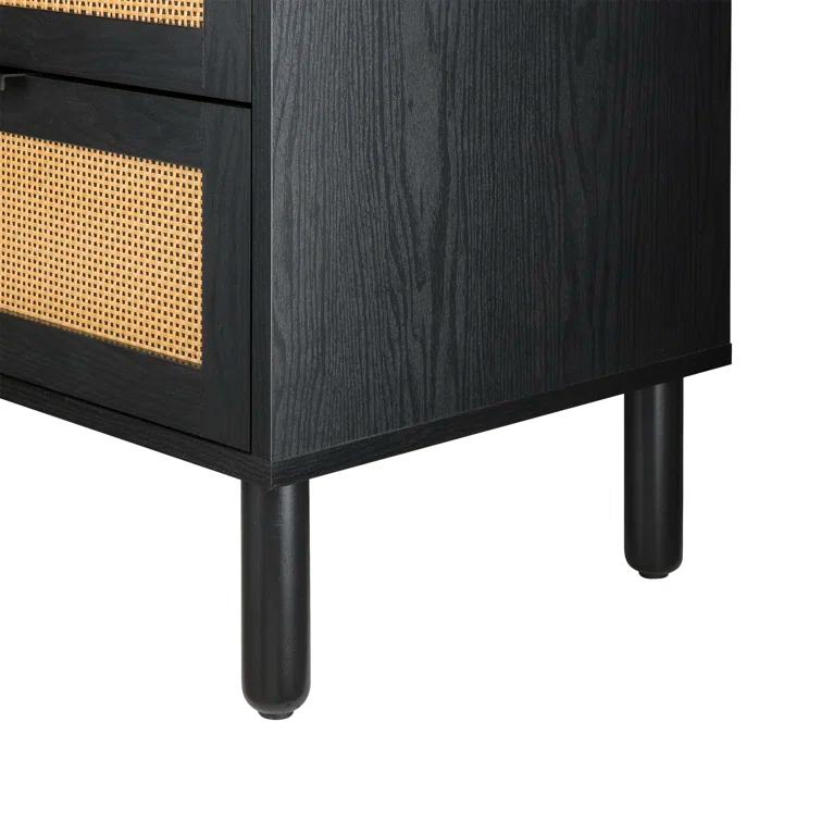 Sango Sango Orre 2-Drawer Solid Wood Nightstand, With Rattan, Cylicndrical Wooden Legs