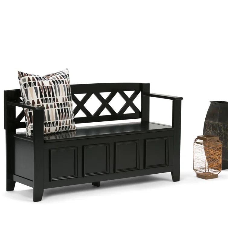 Simpli Home Amherst 48"W Solid Wood Entryway Storage Bench with Lift-Top Lid and Dual Compartments