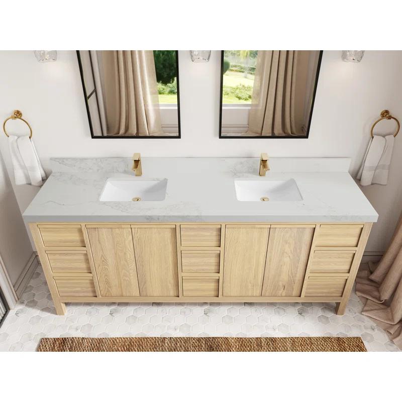 Willow Collections Elizabeth White Oak 84 In. W X 22 In. D Double Sink Bathroom Vanity With 2 In. Quartz