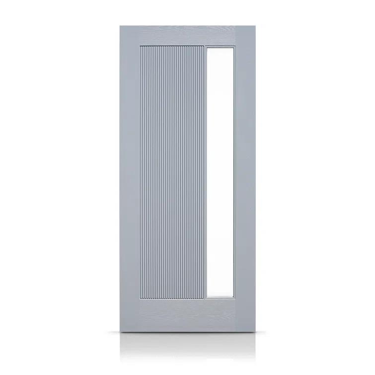 Calhome Modern Exterior Fiberglass Front Entry Door Slab with Designer Decorative Glass Door Slab Only