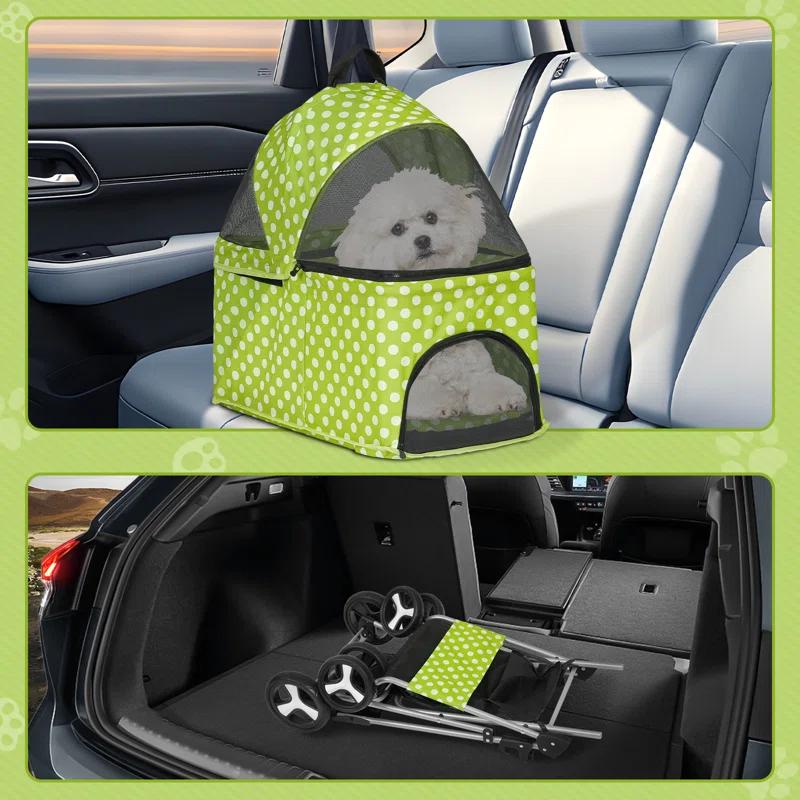 3-In-1 Pet Stroller Foldable Pet Stroller With Weather Cover Storage Basket For Dog Cat