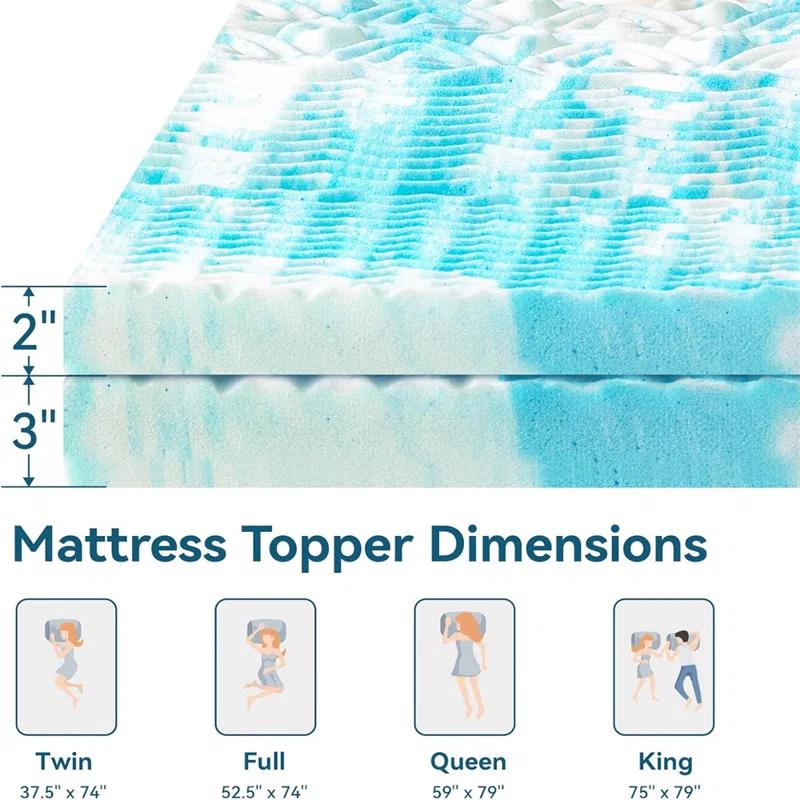 Alwyn Home 2 Inch Mattress Topper, 5-Zone Memory Foam Mattress Topper, Cooling Gel Mattress Topper, Topper For Pressure Relieve