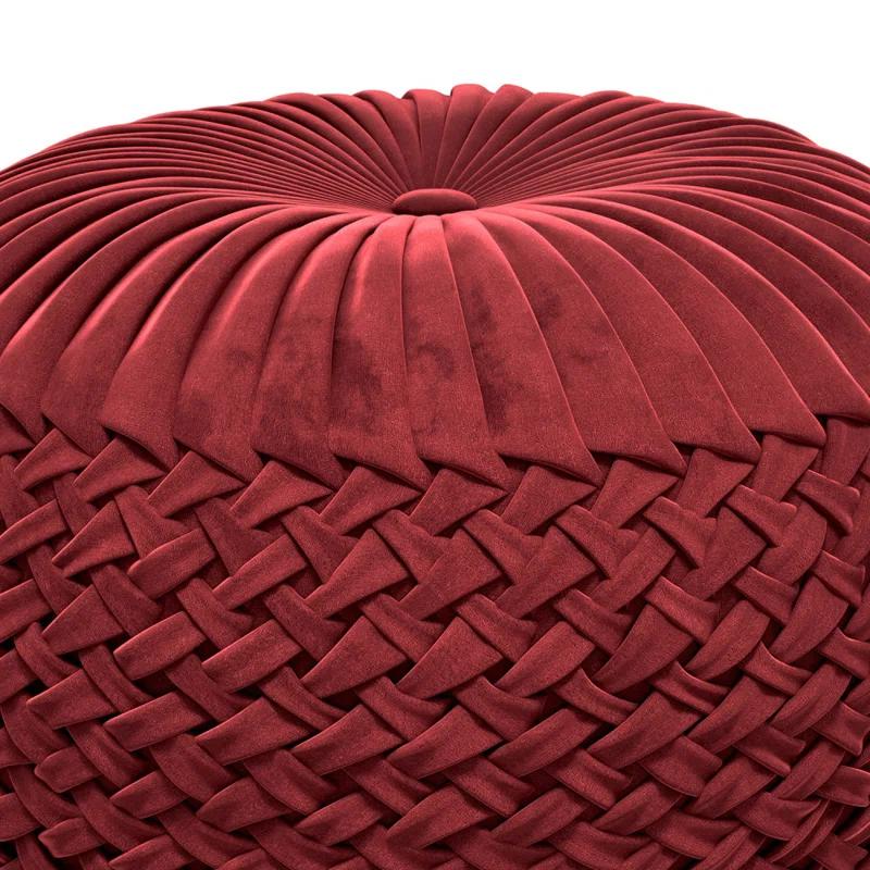 Simpli Home Grafton 20"W Velvet Round Button-Tufted Pouf