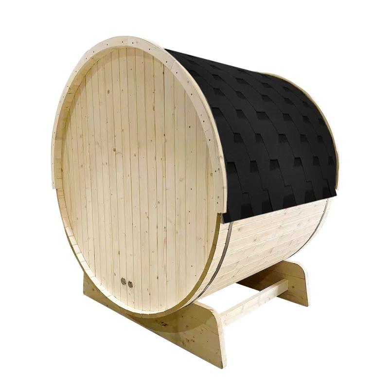 ALEKO Outdoor and Indoor White Pine Barrel Sauna - 3-4 Person - 4.5 kW UL Certified Heater - Bitumen Shingle Roofing