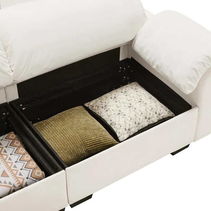 Everly Quinn 2 Seater Deep Seat Cloud Like Sectional Couch With Storage Space Under Each Seat, Modular Sectional Sofa With Storage Reversible Ottoman,Velvet Sectional Sofa