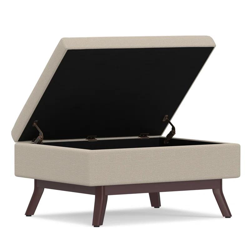 Simpli Home Owen 34"W Upholstered Coffee Table Storage Ottoman with Lift Top and Solid Wood Legs