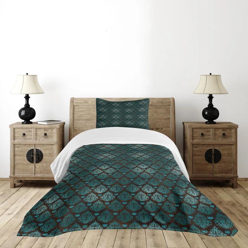 Ambesonne Ambesonne Brown and Blue Bedspread Set Grungy Swirls Teal Brown Pale Blue