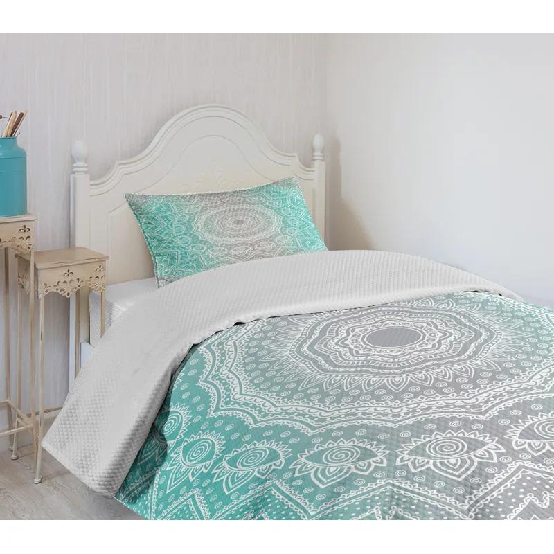 Ambesonne Ambesonne Grey and Turquoise Bedspread Set Ombre Ethnic Turquoise Grey