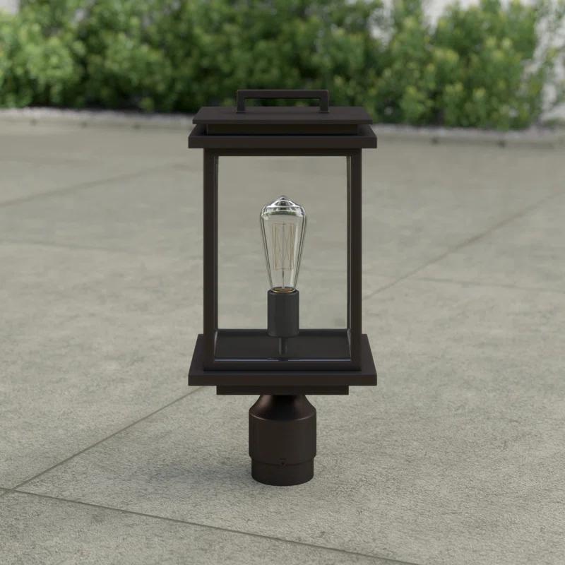 Antique Bronze Rectangular Outdoor Post Lantern with Clear Panels