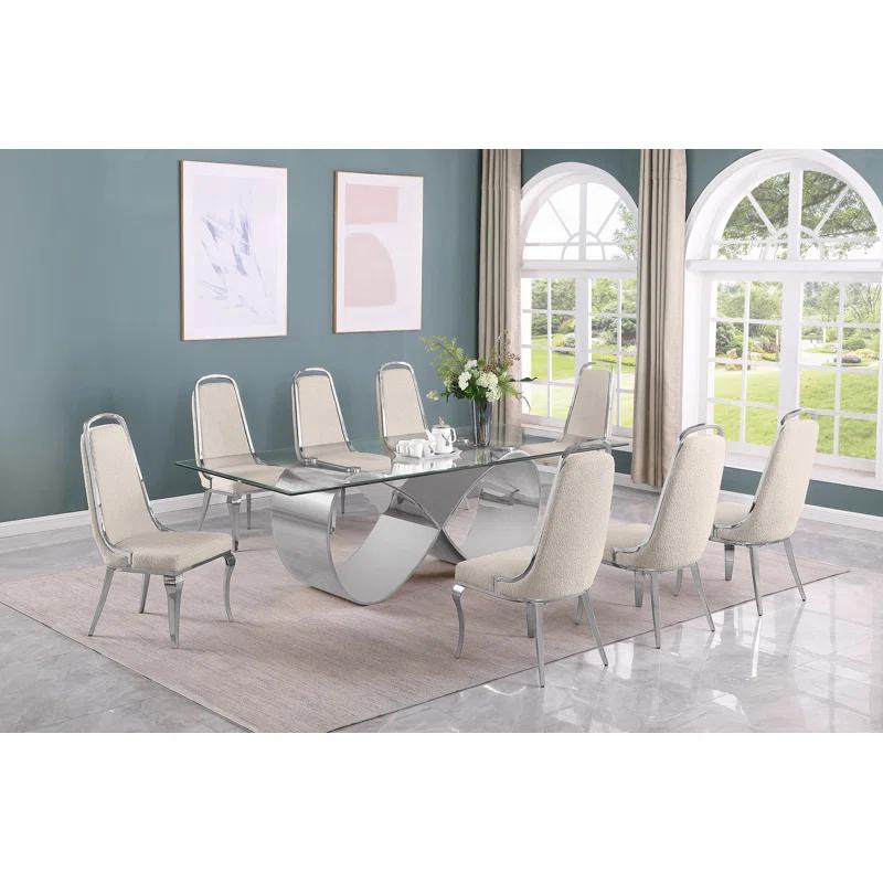 Rosdorf Park Tempered Glass Dining Set With Boucle Fabric Side Chairs