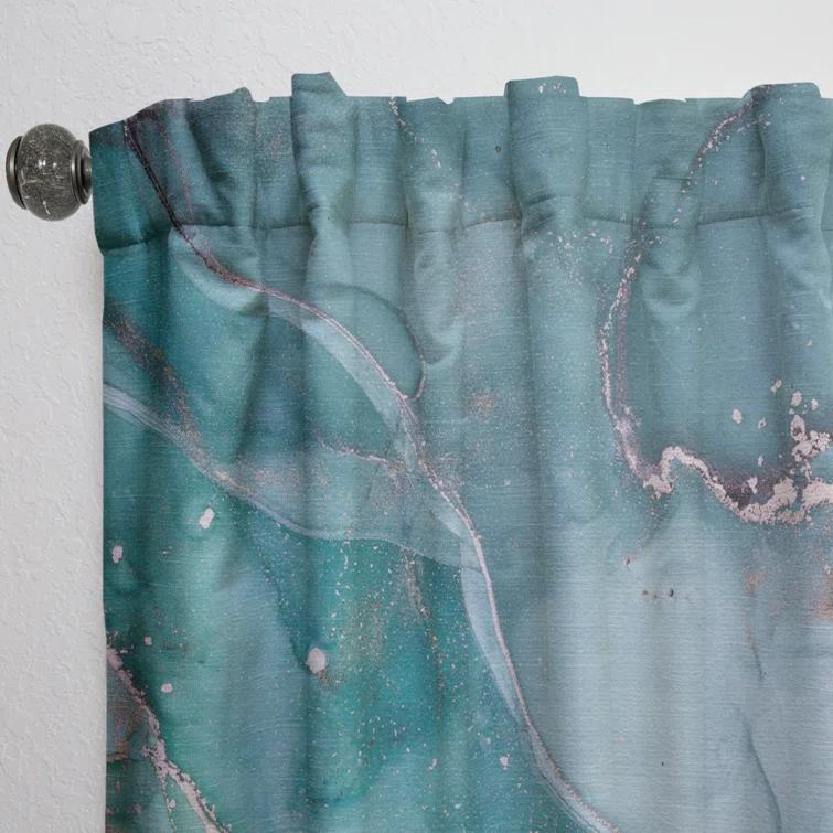 Design Art Turquoise Abstract Marble - Modern Velvet Curtain - Room darkening - 1 panel
