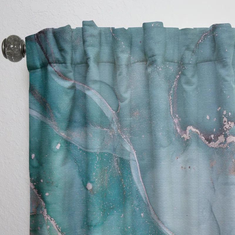 Design Art Turquoise Abstract Marble - Modern Velvet Curtain - Room darkening - 1 panel