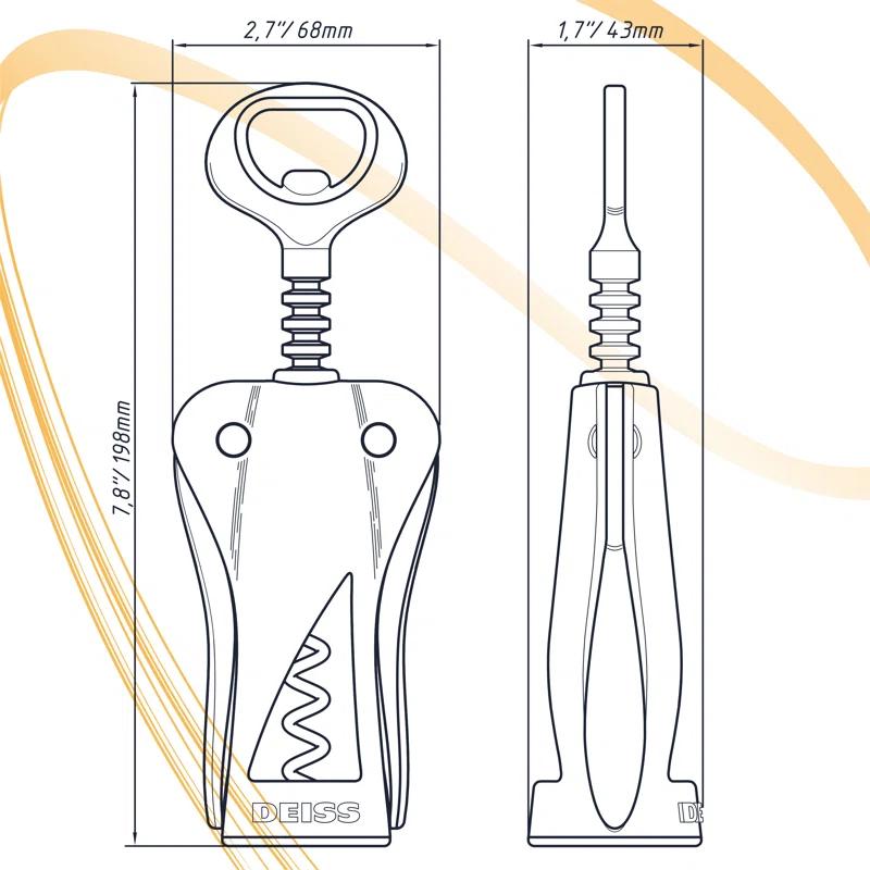 DEISS Deiss Lux Wine Opener, All-metal Wing Corkscrew Wine Bottle Opener With Built-in Beer Bottle Opener - Ergonomic Cork Screw Wine Corker, Silver Matte Coating, Velvet Storage Pouch, Perfect Wine Gift