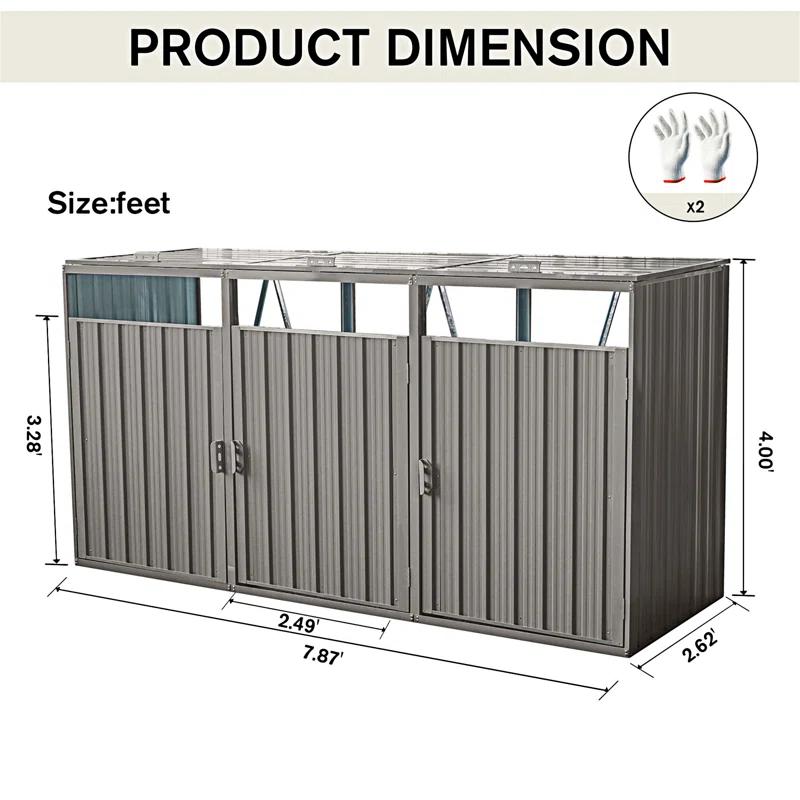 Alxfarton Garbage Bin Shed Stores 3 Trash Cans Metal Outdoor Bin Shed For Garbage Storage
