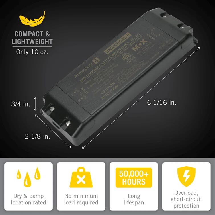 Armacost Lighting Universal+ Dimmable LED Driver 12V DC, 60W Electronic Transformer ELV/MLV/TRIAC 830240