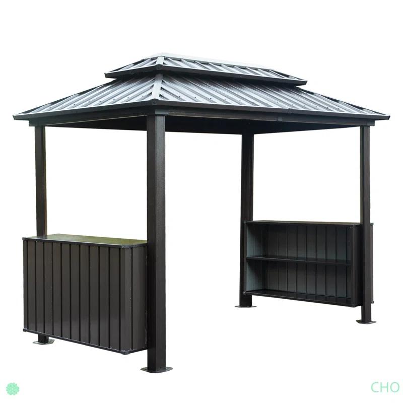 VODYXSEP Hardtop Grill Gazebo, Outdoor BBQ Gazebo With Double Galvanized Steel Roof, Patio Grill Canopy With 2 Cabinets And Ceiling Hooks For Backyard, Lawn, Garden