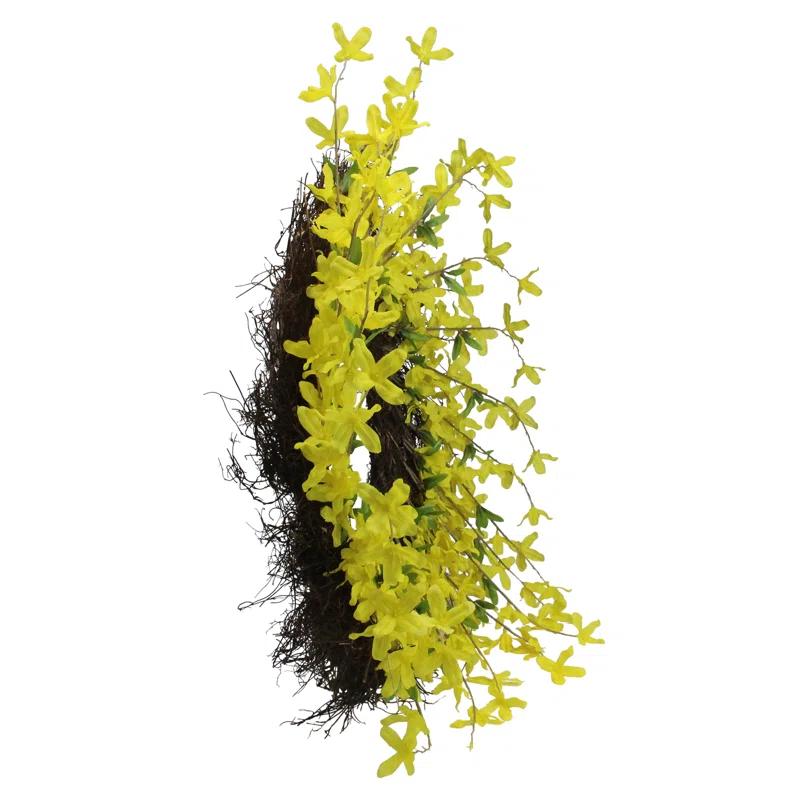 Northlight Seasonal Forsythia and Grapevine Artificial Floral Wreath Yellow 24-Inch