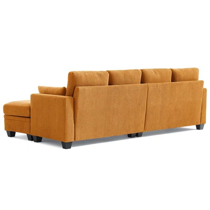Latitude Run® Corduroy Modular Sectional Couch with Ottoman Chaise, L Shaped 4-seat Sofa for Living Room, Apartment, Lounge, Modern Armrest Neck Support Furniture