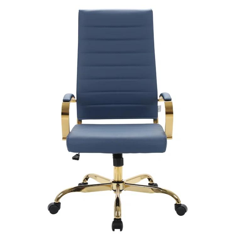 Everly Quinn Humairaa Leather Office Chair – Executive Task Chair with Swivel, Adjustable Height & Gold Base for Home Office or Conference Room