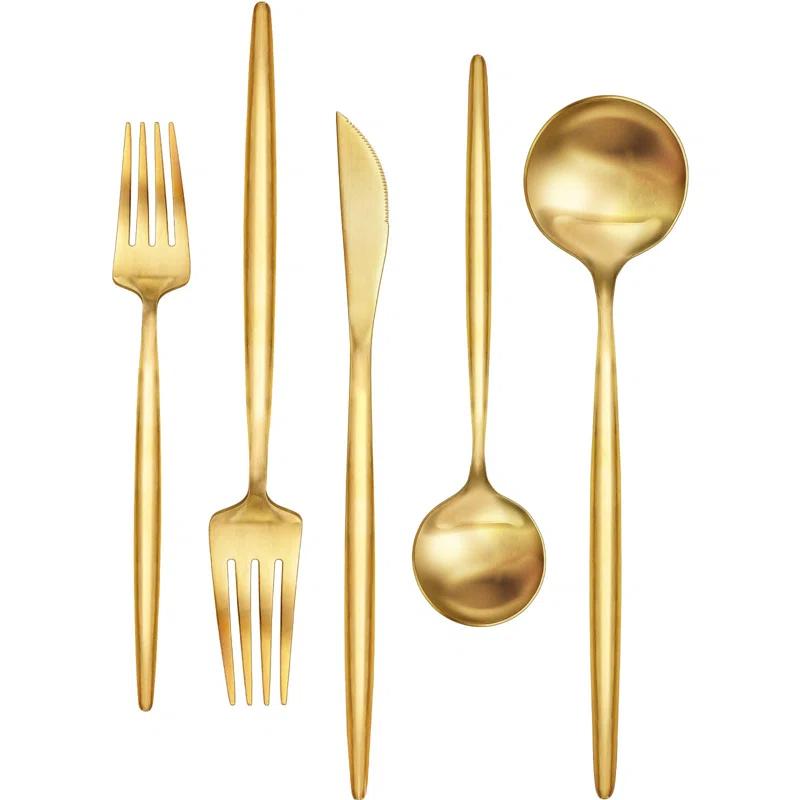 Everly Quinn 30-Piece Gold Silverware Set, Flatware Set For 6, Food-Grade Stainless Steel Cutlery Set, Includes Spoons Forks Knives, Kitchen Cutlery For Home Office Restaurant Hotel