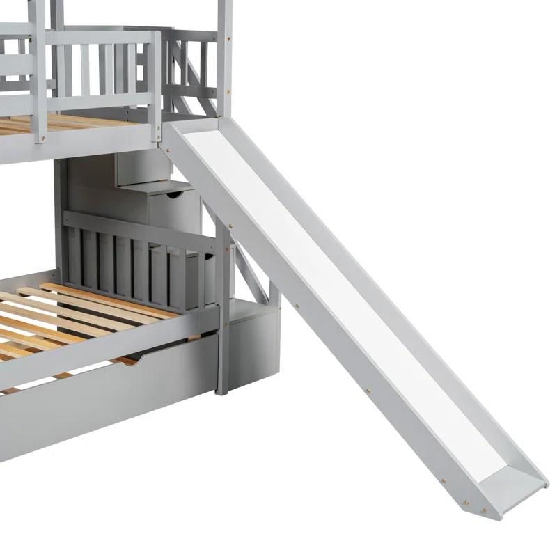 Harper Orchard Twin Over Twin House Bunk Bed With Trundle And Slide