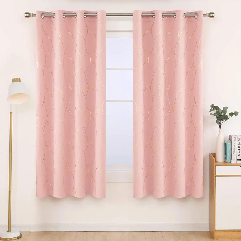 Everly Quinn Boulus Gold Foil Print Blackout Thermal Insulated Grommet Curtains Set Of 2