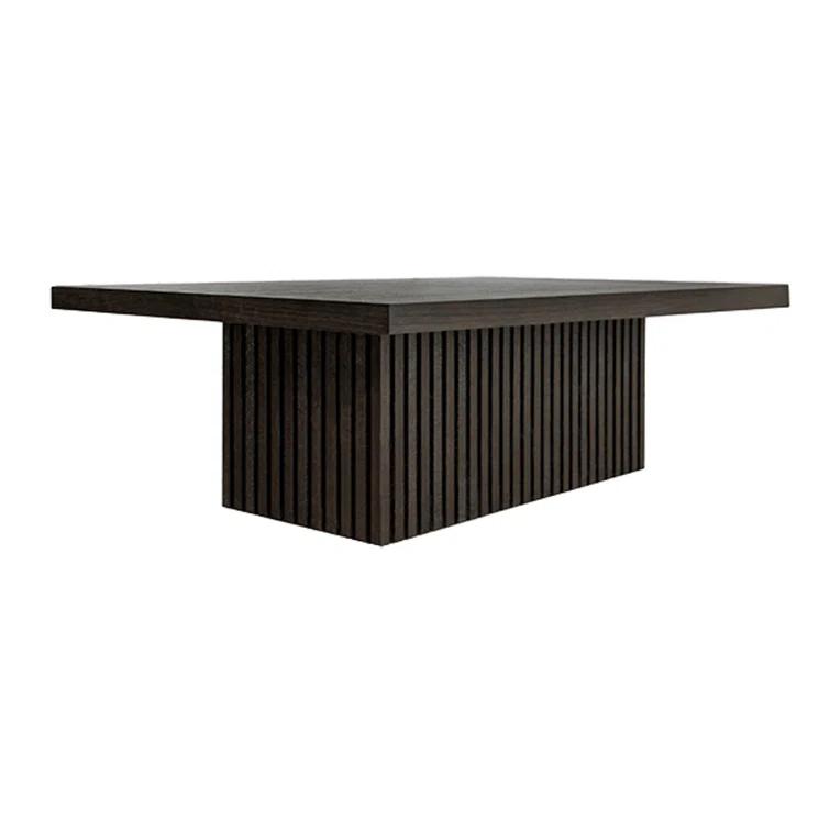 Dark Espresso Oak Rectangular Coffee Table with Fluted Pedestal Base