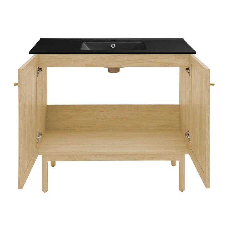 Swiss Madison Classe 36" Freestanding Bathroom Vanity In Natural Oak With 3-Hole Widespread Sink Top