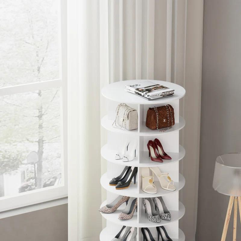 SpaceAid 7-Tier Rotating Shoe Rack Tower, 360° Spinning Shoe Display Carousel, Vertical Shoe and Handbag Organizer, Lazy Susan Closet Storage (White)