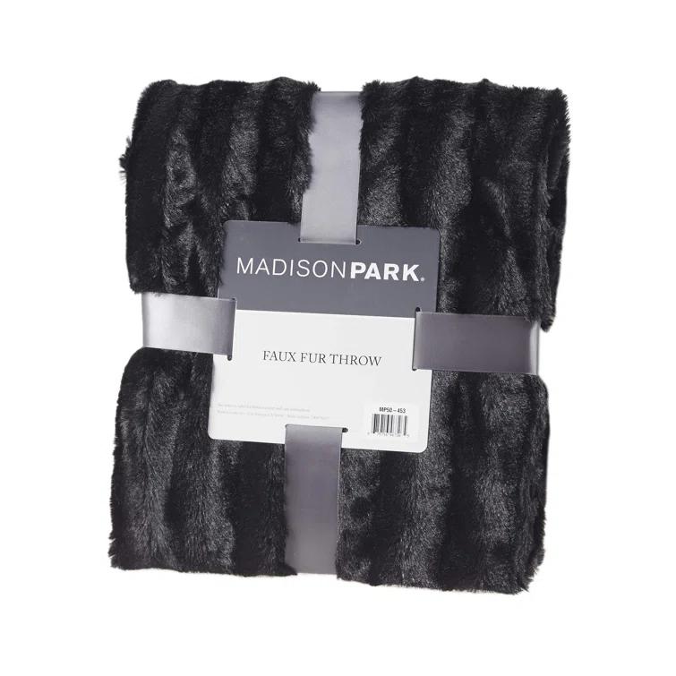 Madison Park Duke Black Long Fur Throw 50x60"