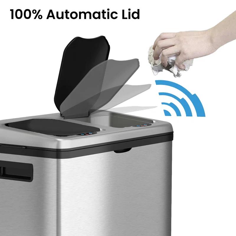 iTouchless Erik Stainless Steel 16 Gallon Motion Sensor Multi-Compartments Trash & Recycling Bin