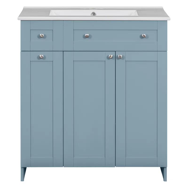 HLILish 30-Inch Bathroom Vanity With Ceramic Sink Combo, Abundant Storage Cabinet - 2 Soft Close Doors And Double-Tier Deep Drawer