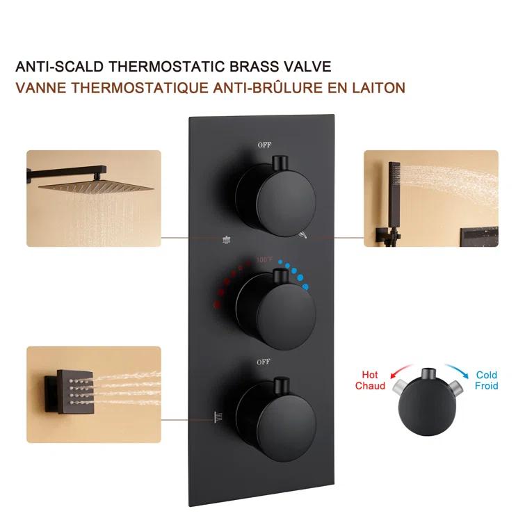 mondawe Herathena Complete Shower System with Rough in-Valve WF6001-12BL