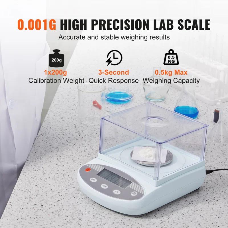 VEVOR Analytical Balance Lab Scale 500g x 0.001g 13 Units with Windshield LCD