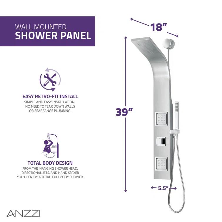 ANZZI Aura 39.37'' Shower Panel with Fixed Shower Head SP-AZ078BS