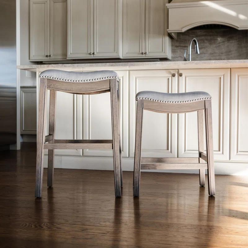 Maven Lane Maven Lane Adrien Backless Saddle Kitchen Stool with Fabric Upholstery