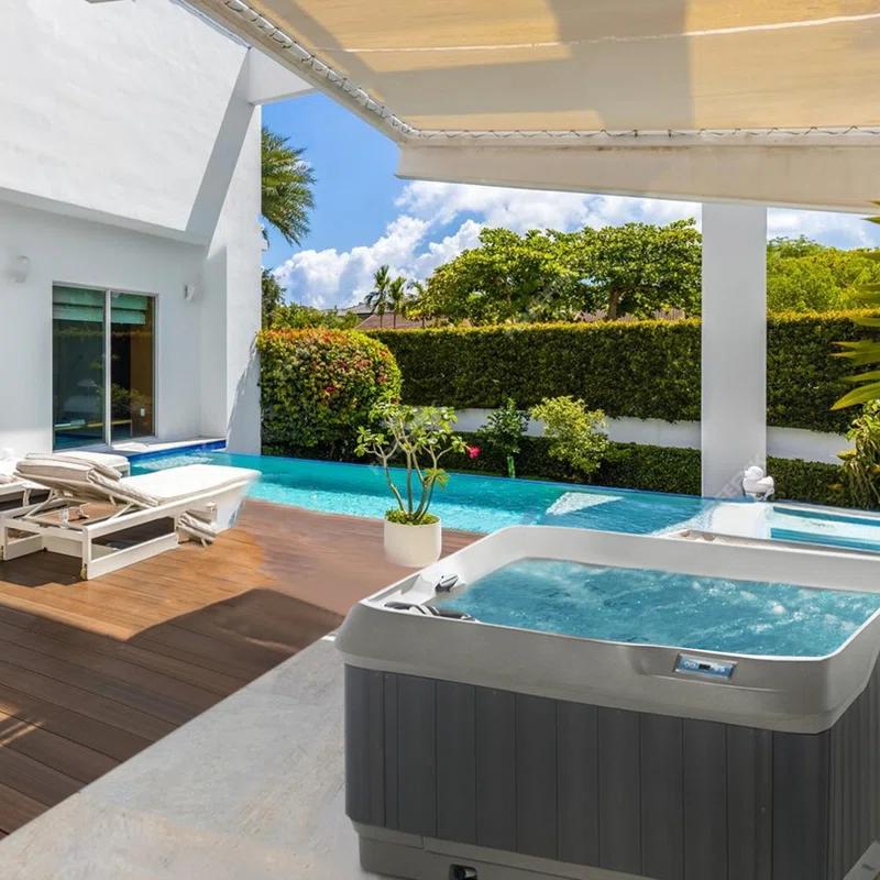 HYDROLUXE SPAS Ibiza Hot Tub 4-Person Lounger, 24 SS Jet, 110V/220V, Stainless Heater, Ozone, Waterfall and Upgraded Lighting