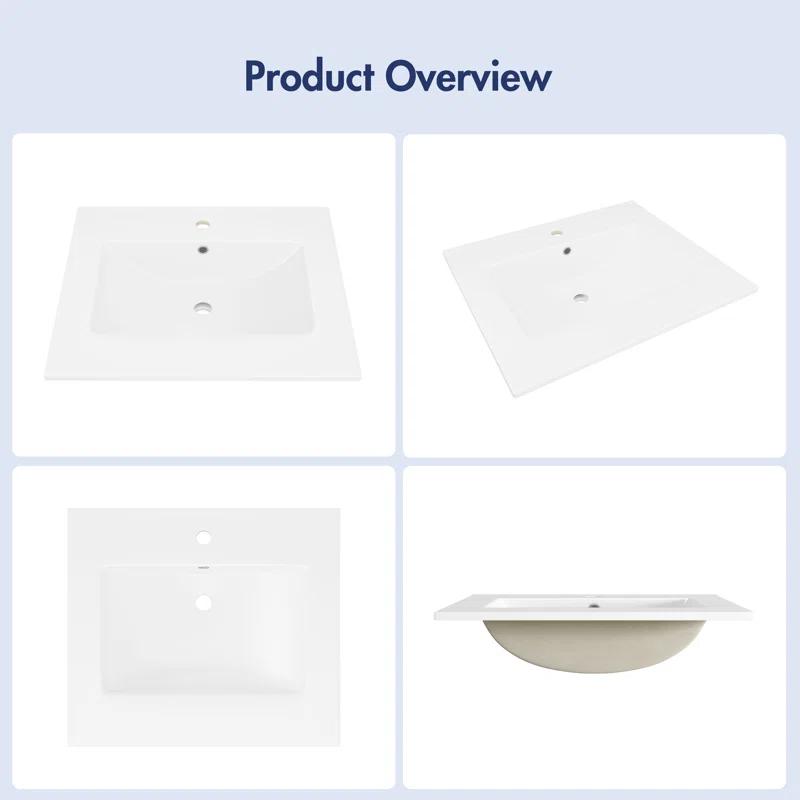 Eridanus Dayton 25" W x 22" D Vitreous China Vanity Top Sink in White with Single Faucet Hole (Sink Only)