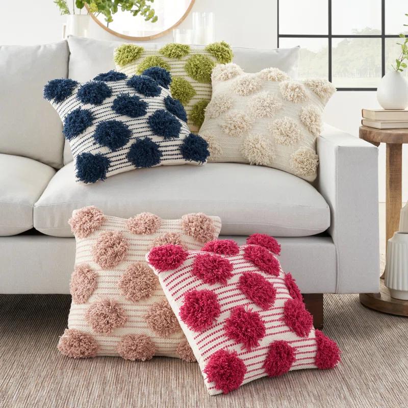 Pom-poms Cotton Reversible Throw Pillow