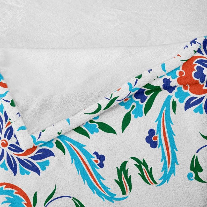 Ambesonne Ambesonne Traditional Fleece Throw Blanket Ottoman Tulips Blue Red
