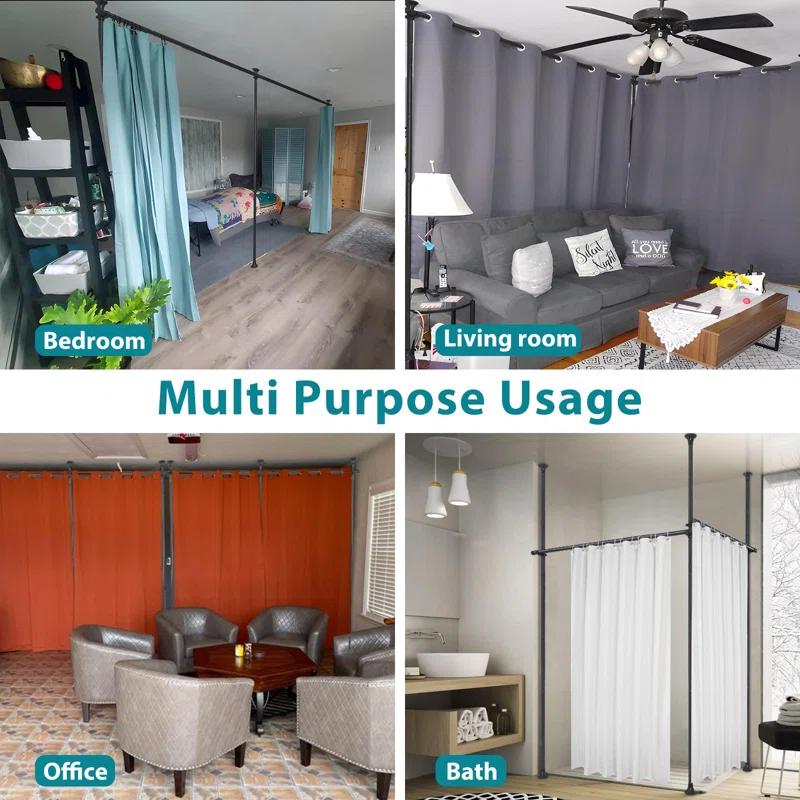 Rebrilliant Room Divider, No Drilling Curtain Rods Hanging Wall Divider For Room Separation, 120” Tall 114” Wide Adjustable Floor To Ceiling Partition Room Dividers, Heavy Duty Corner Room Divider Curtain Rods