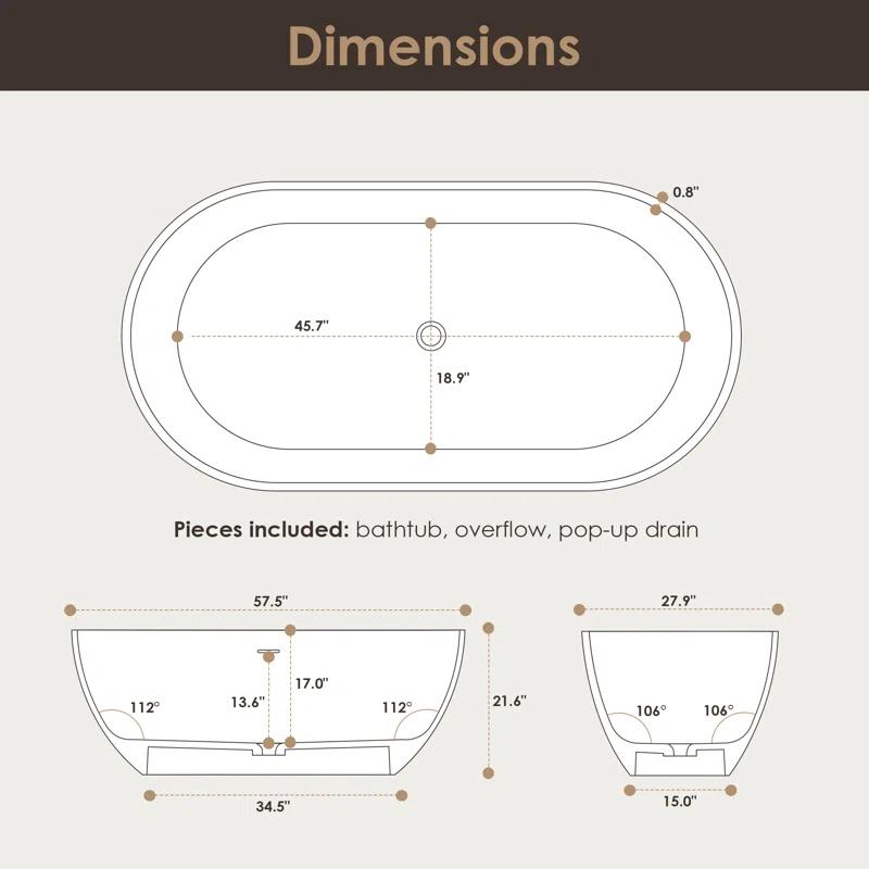 Ryder 59.1'' x 29.5'' Freestanding Soaking Stone Rein Bathtub