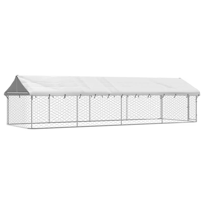 VidaXL 59.1'' H Galvanized Steel Yard Kennel With Door