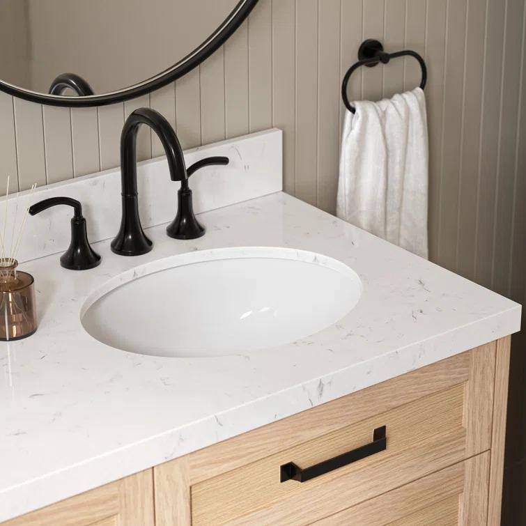 Ariel Bath Ariel Monrow 60 Inch Double Oval Sink Bathroom Vanity With Carrara Quartz Countertop