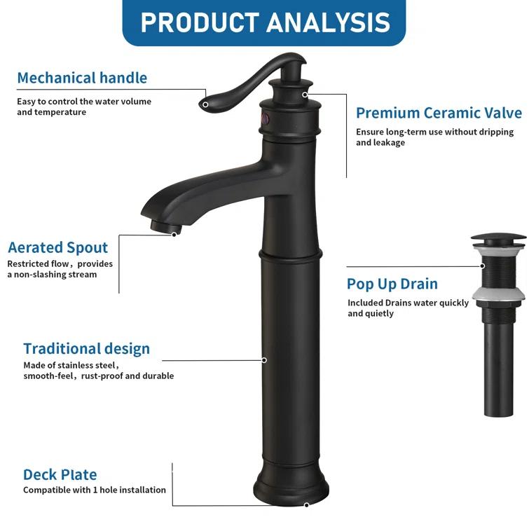 VIBRANTBATH Vessel Sink Bathroom Faucet with Drain Assembly & Reviews | Wayfair