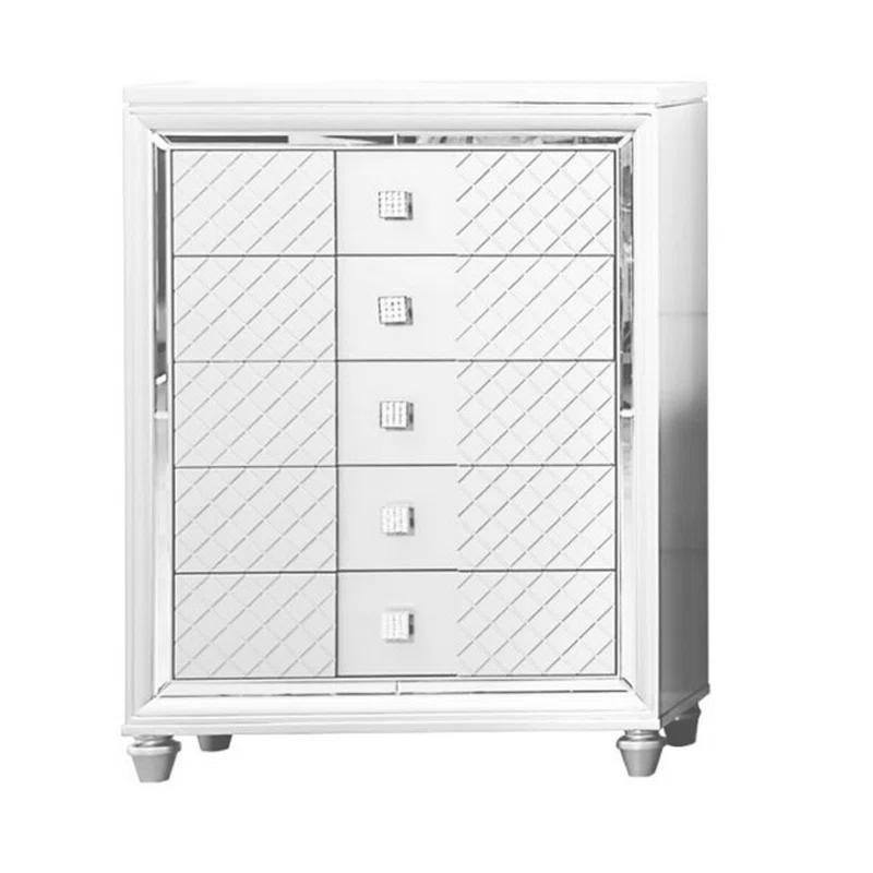 Benjara Seri Tall Dresser Chest With 5 Drawers, Diamond Pattern, Solid Wood
